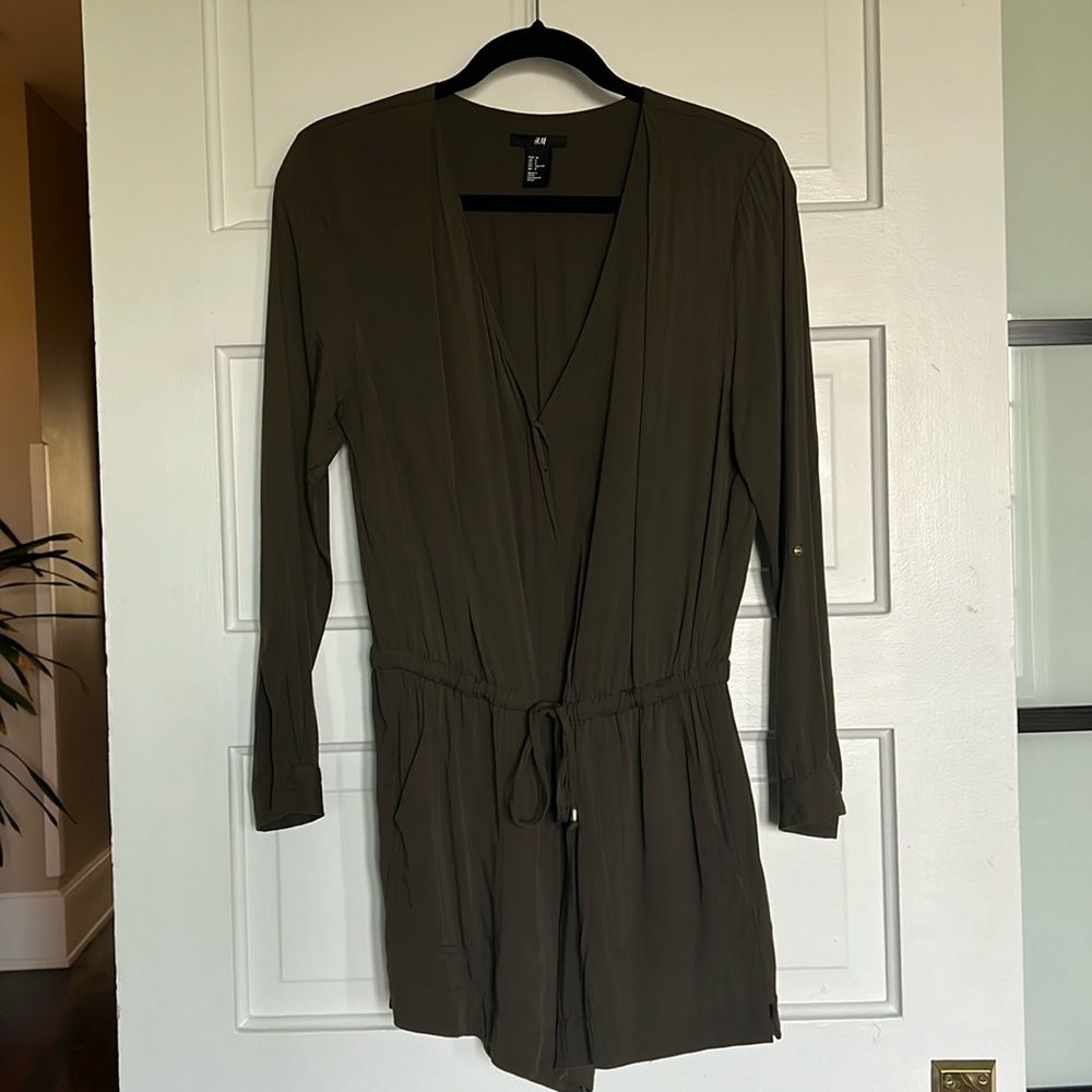 H&M size 8 army green hidden buttons down the front romper